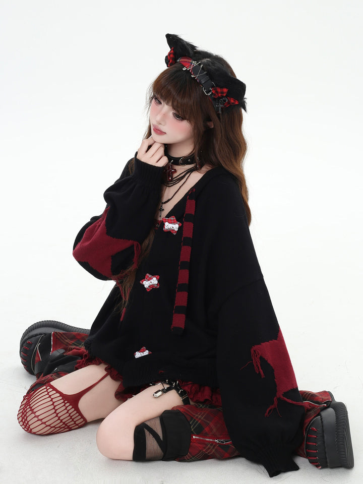 Grunge Bunny Ear Hooded Cardigan