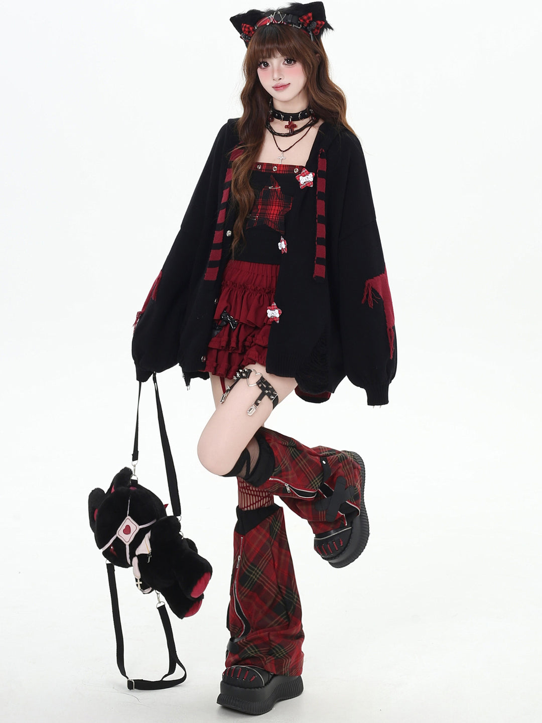 Grunge Bunny Ear Hooded Cardigan