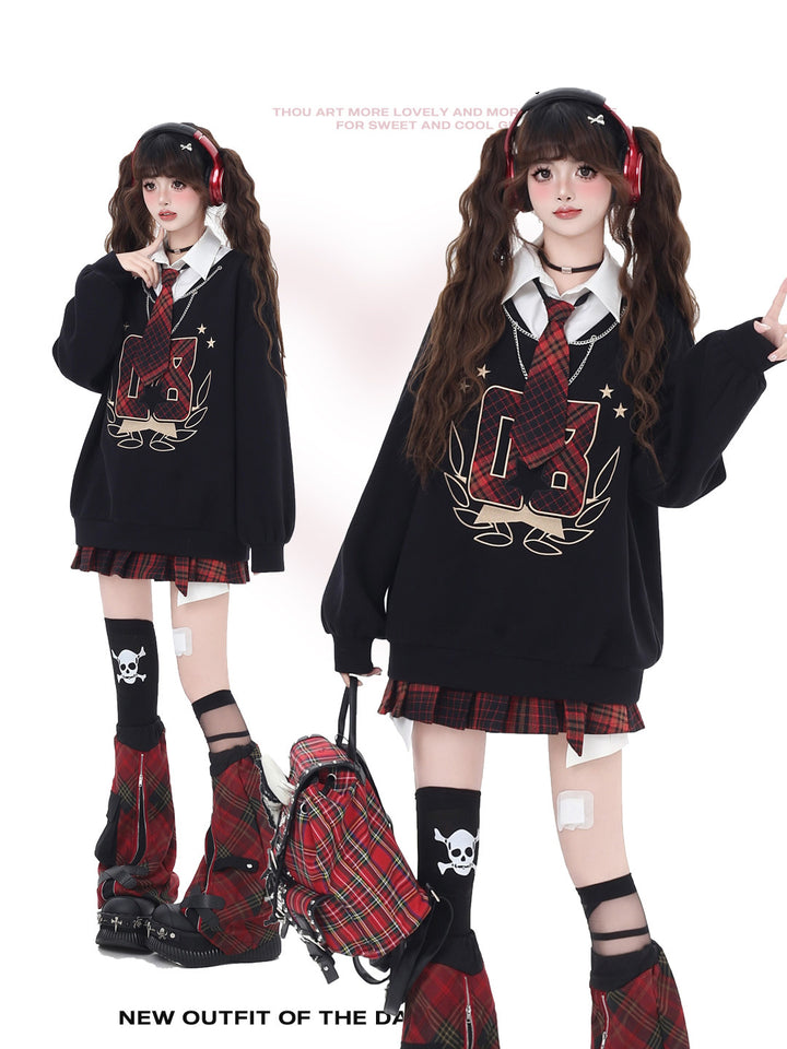 Preppy Plaid Layered Graphic Sweatshirt