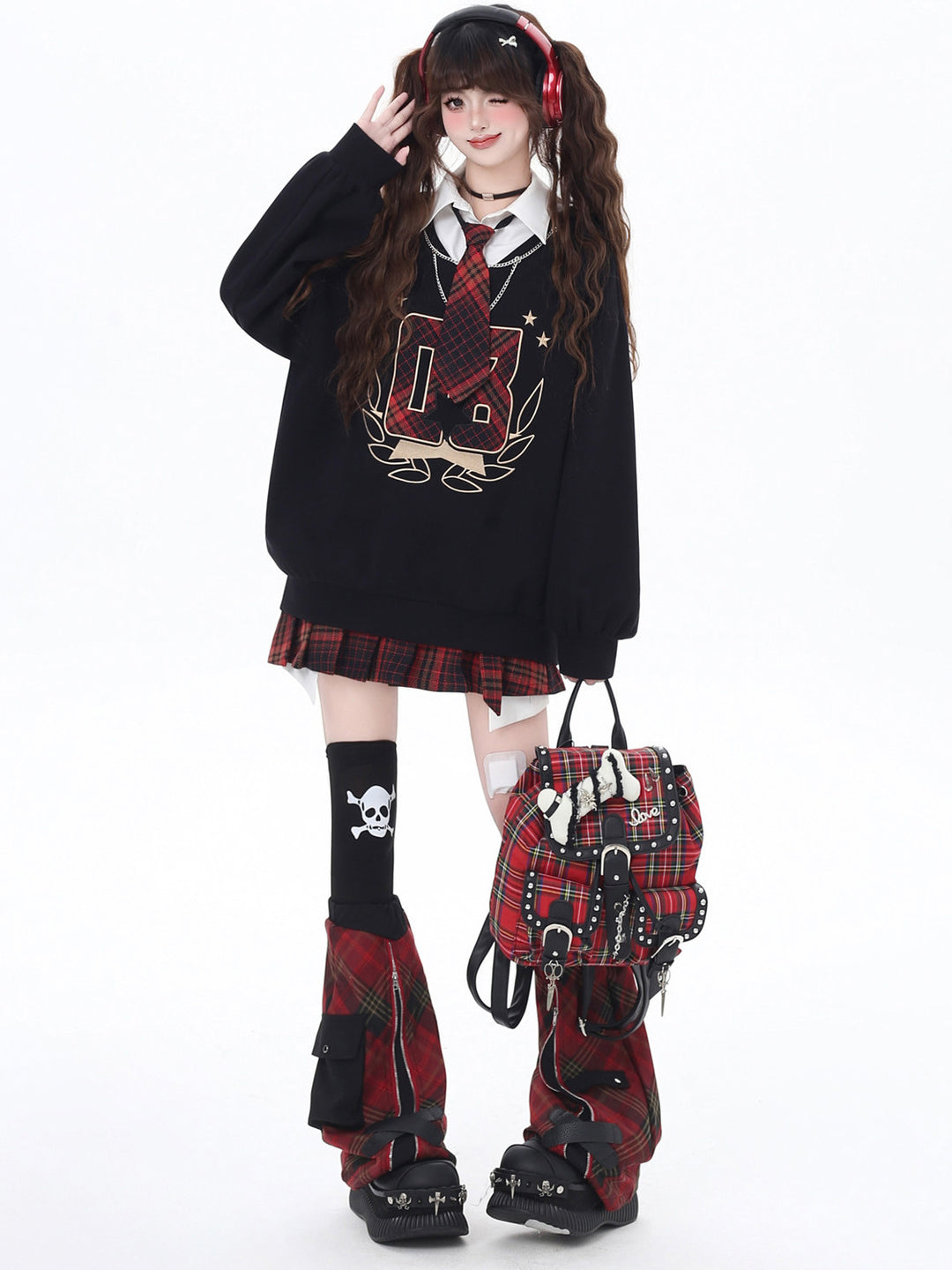 Preppy Plaid Layered Graphic Sweatshirt