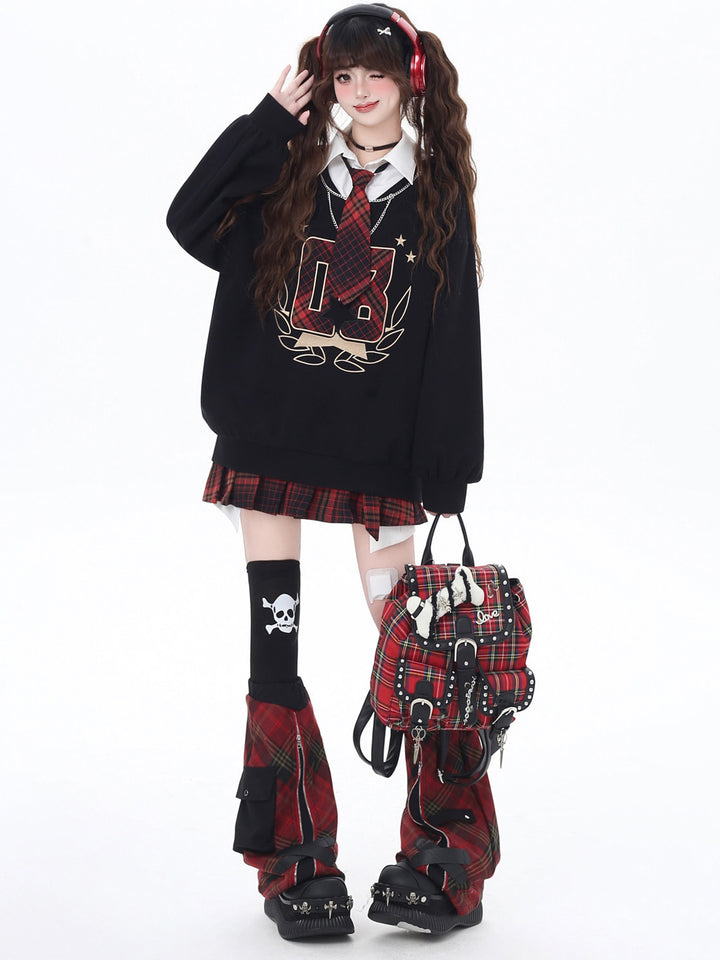 Preppy Plaid Layered Graphic Sweatshirt