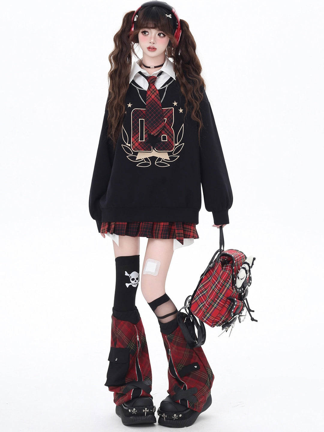 Preppy Plaid Layered Graphic Sweatshirt