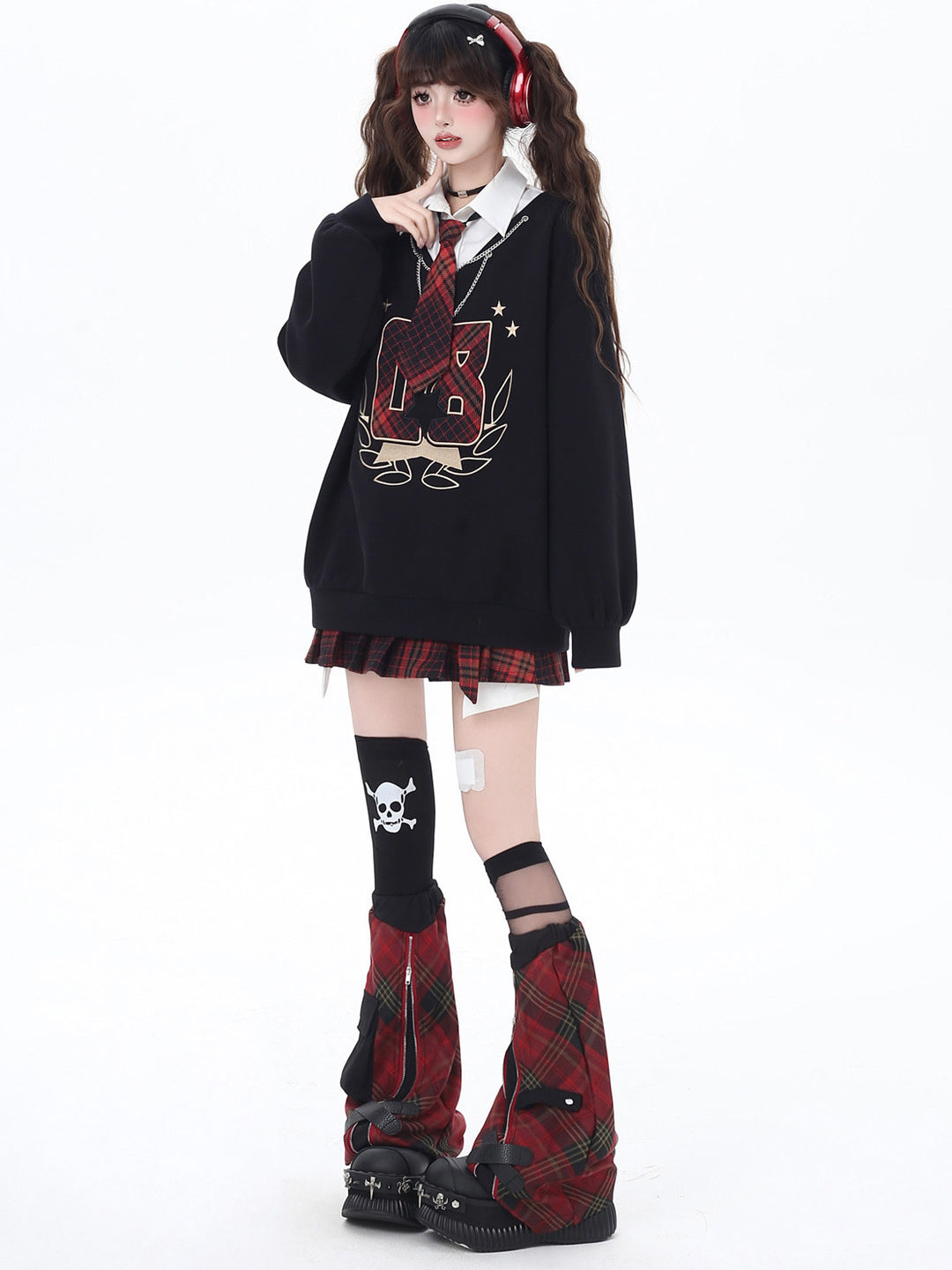 Preppy Plaid Layered Graphic Sweatshirt