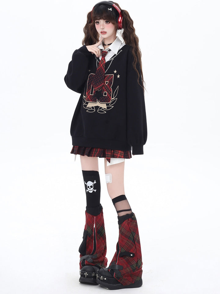 Preppy Plaid Layered Graphic Sweatshirt