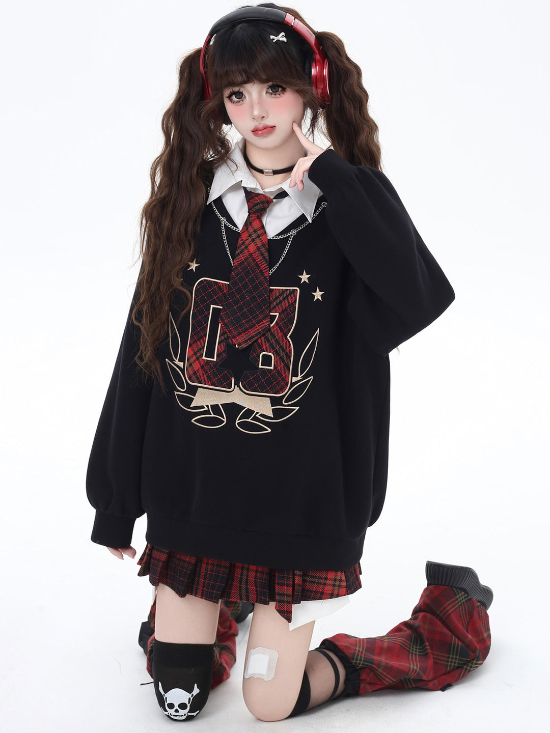 Preppy Plaid Layered Graphic Sweatshirt