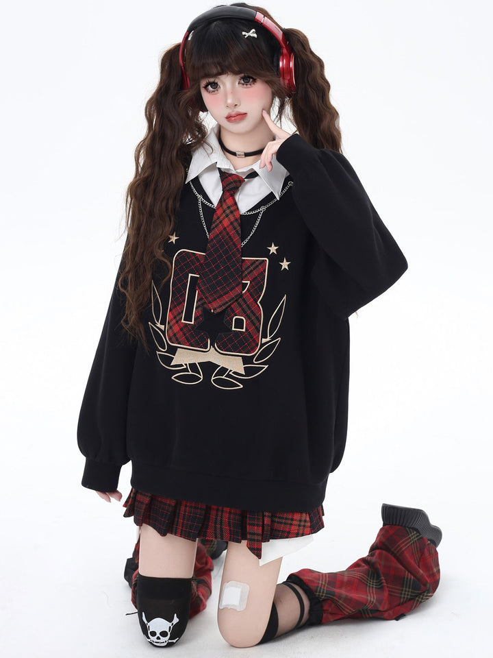 Preppy Plaid Layered Graphic Sweatshirt