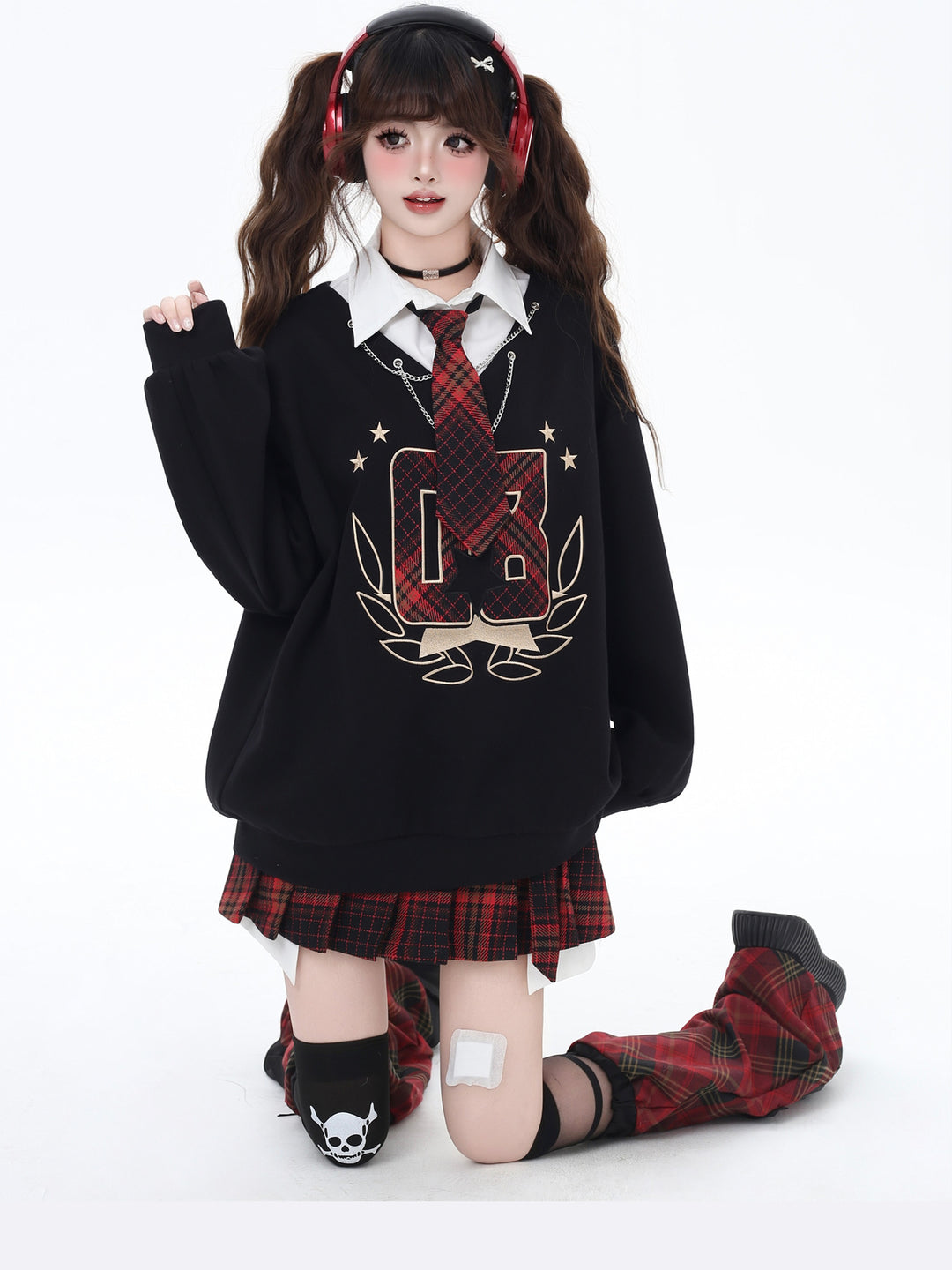 Preppy Plaid Layered Graphic Sweatshirt