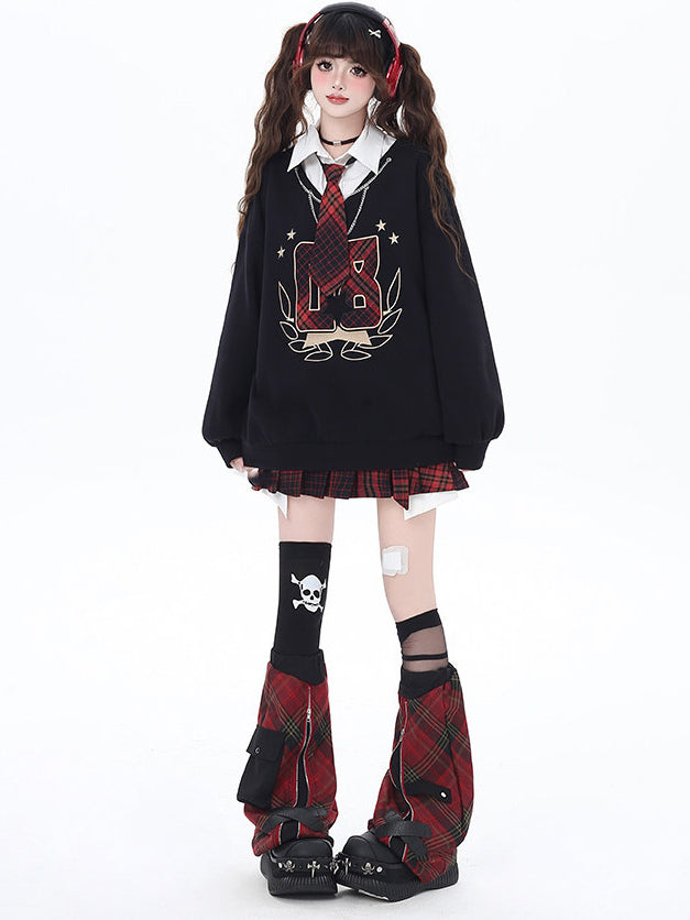 Preppy Plaid Layered Graphic Sweatshirt