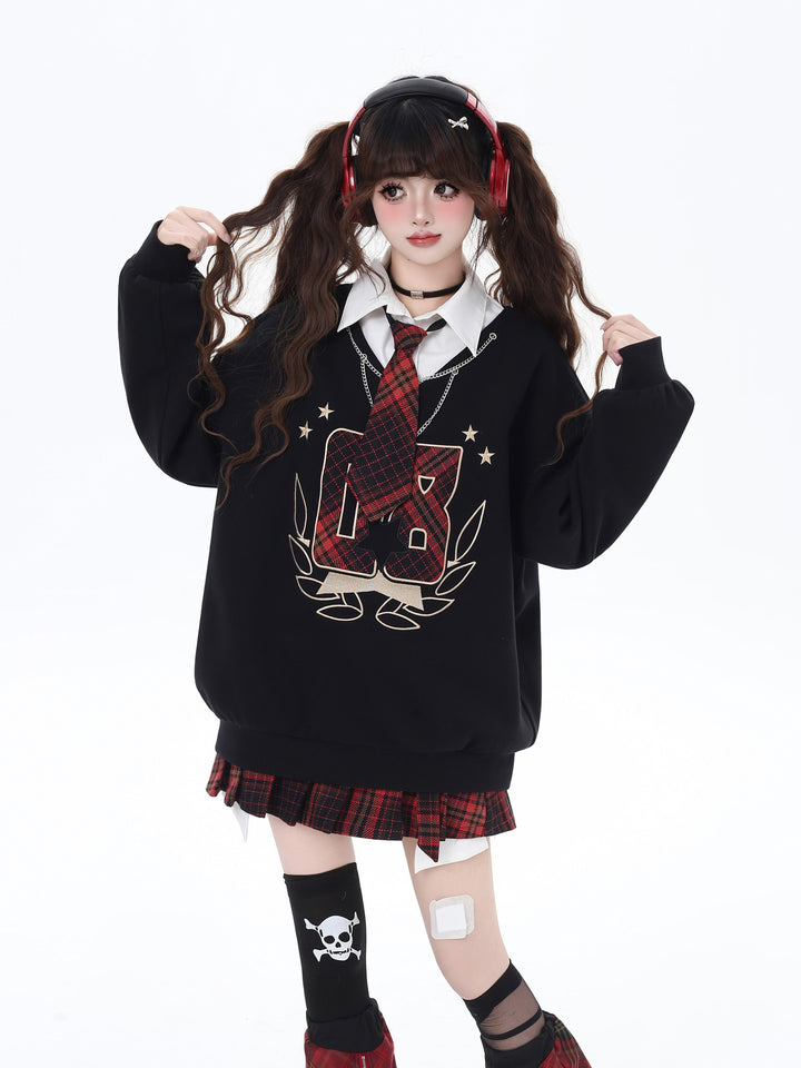 Preppy Plaid Layered Graphic Sweatshirt