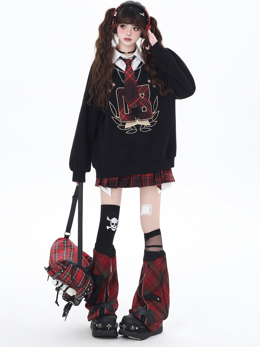 Preppy Plaid Layered Graphic Sweatshirt