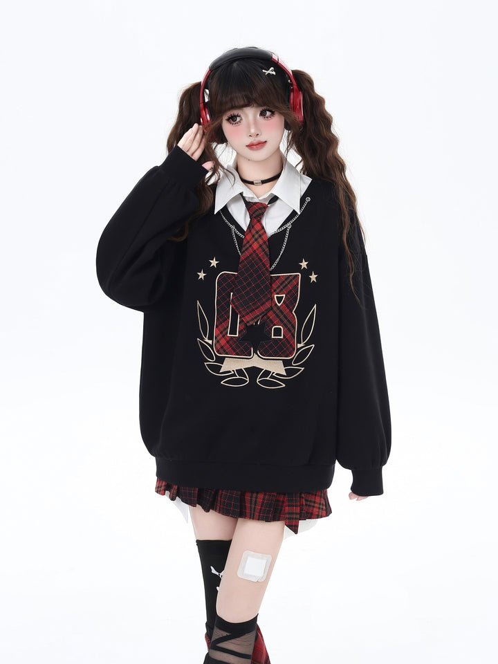 Preppy Plaid Layered Graphic Sweatshirt