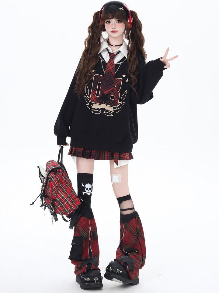 Preppy Plaid Layered Graphic Sweatshirt