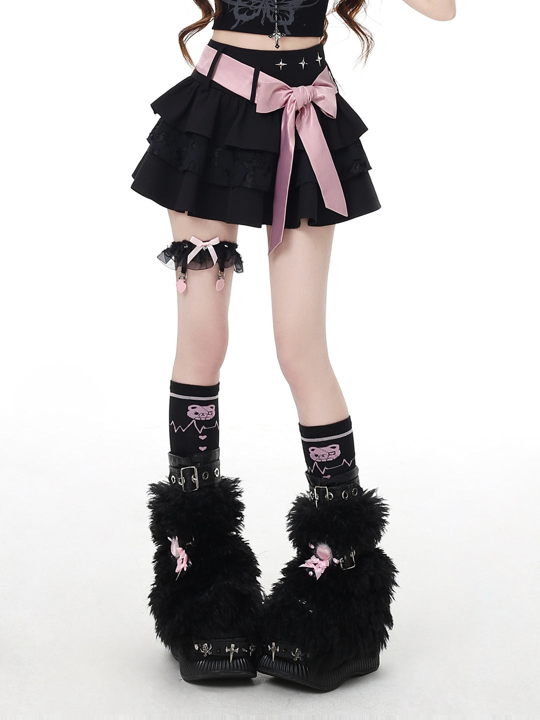 Jirai Kei Bow Tiered Mini Skirt