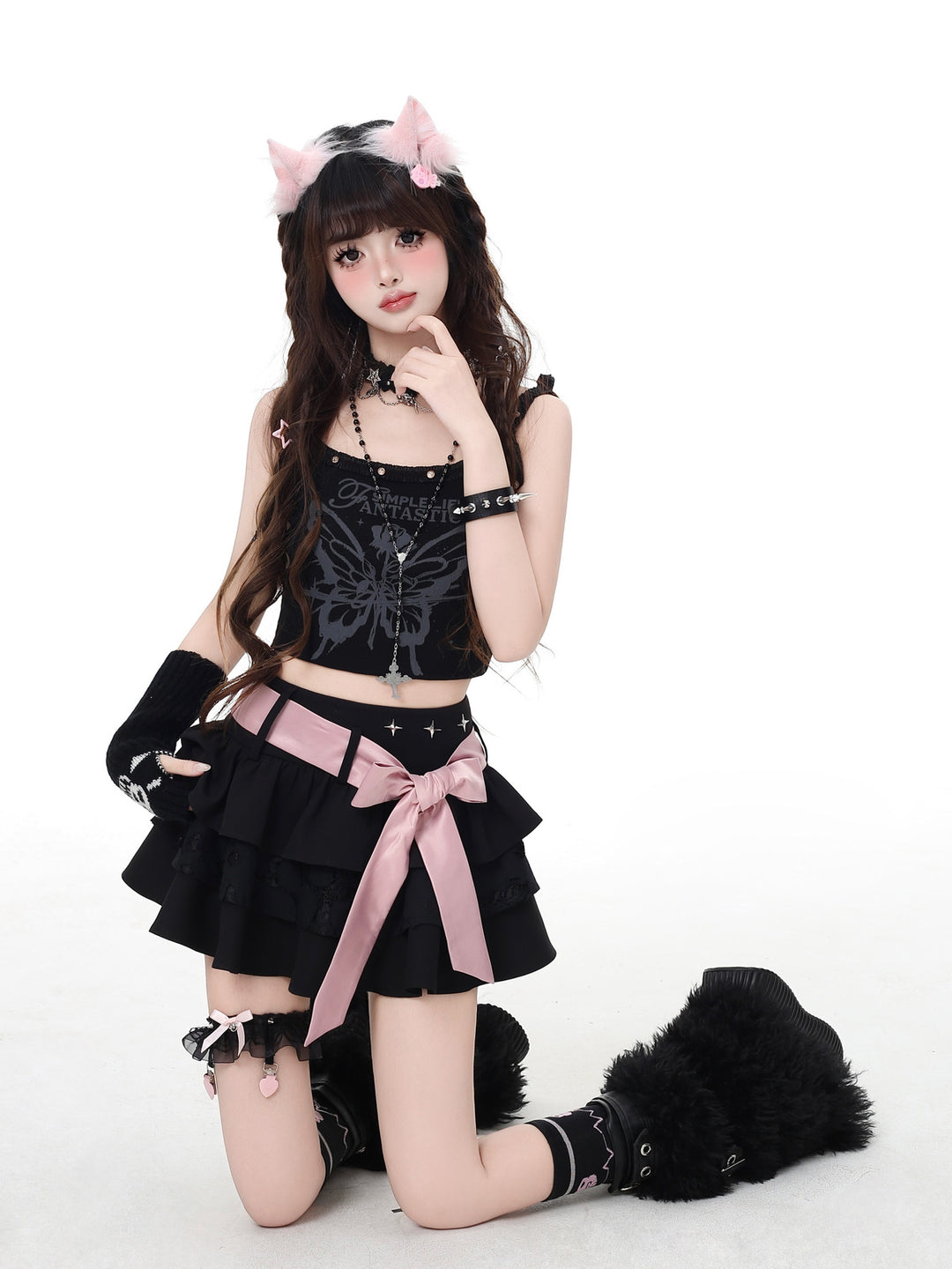 Jirai Kei Bow Tiered Mini Skirt