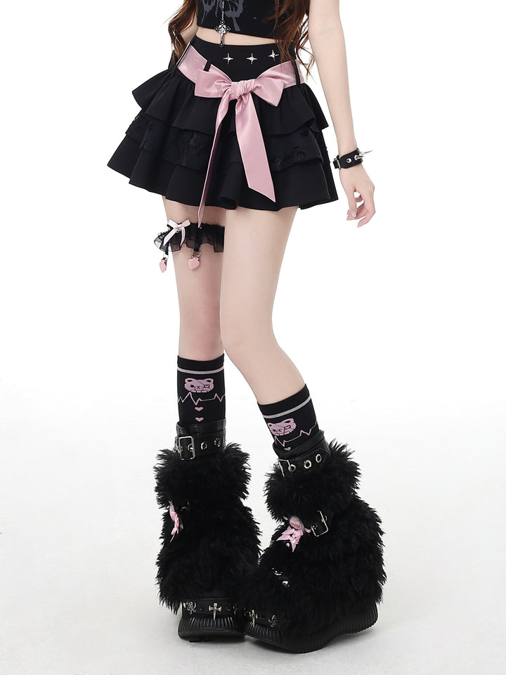 Jirai Kei Bow Tiered Mini Skirt
