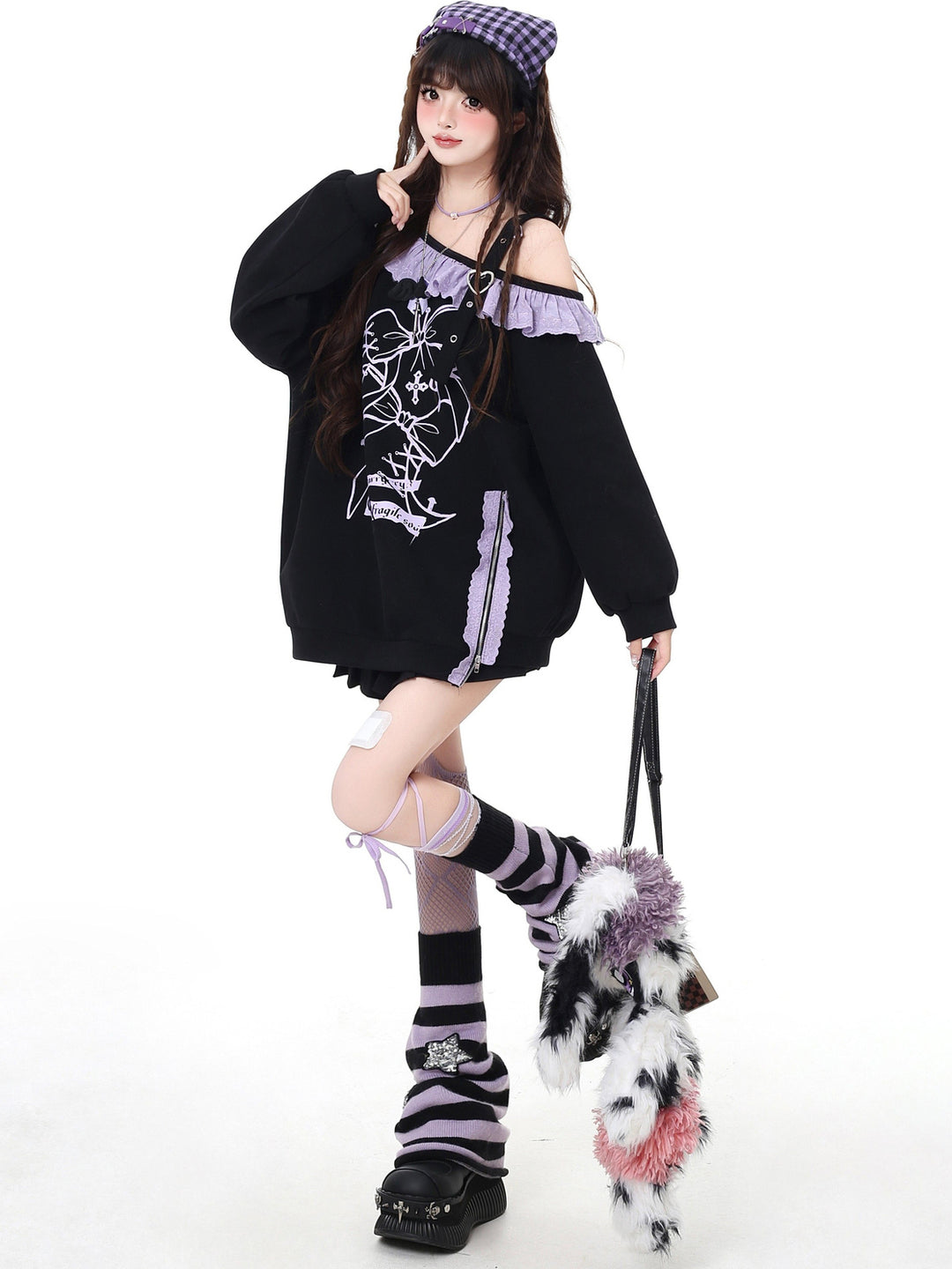 Gothic Off-Shoulder Graphic Sweatshirt