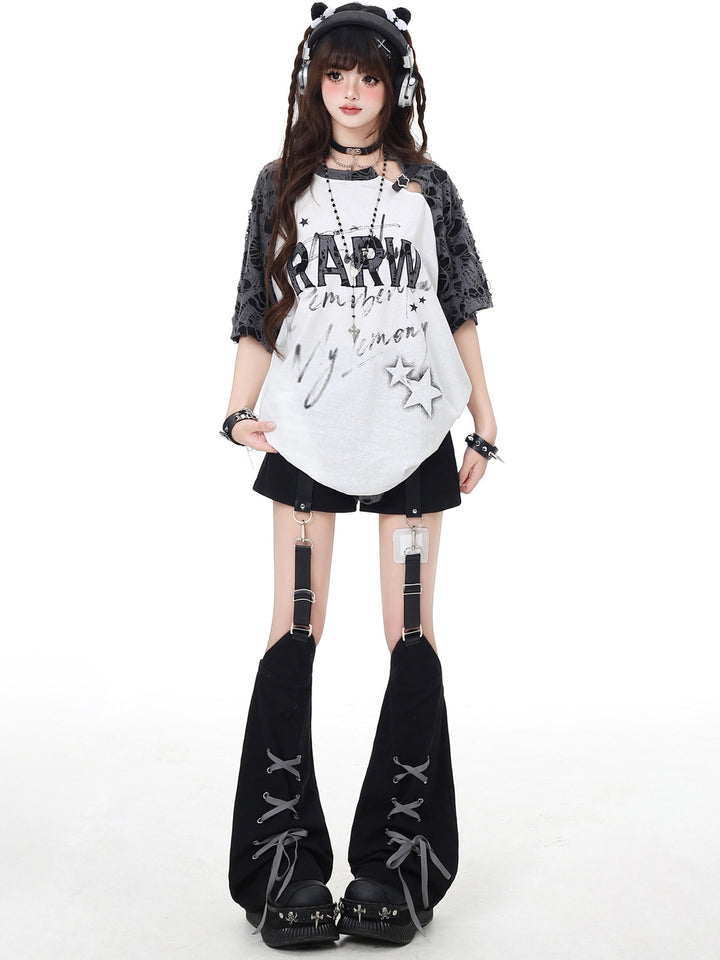 Grunge Star Lace-Sleeve T-Shirt