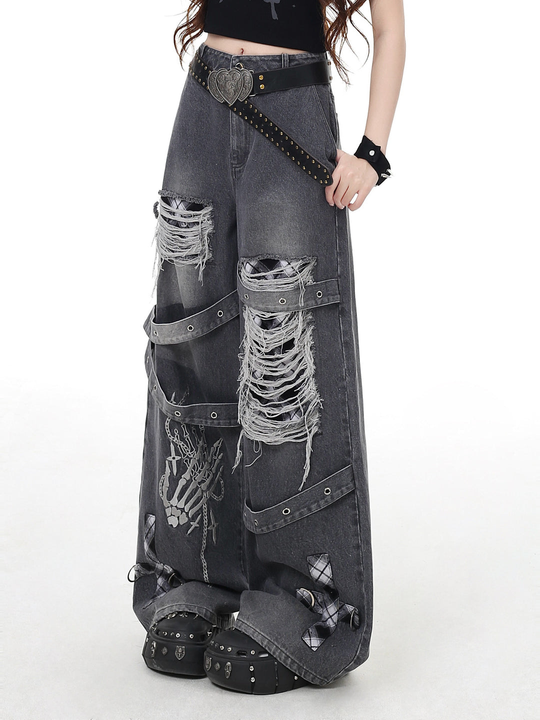 Punk Skeleton Wide Leg Jeans