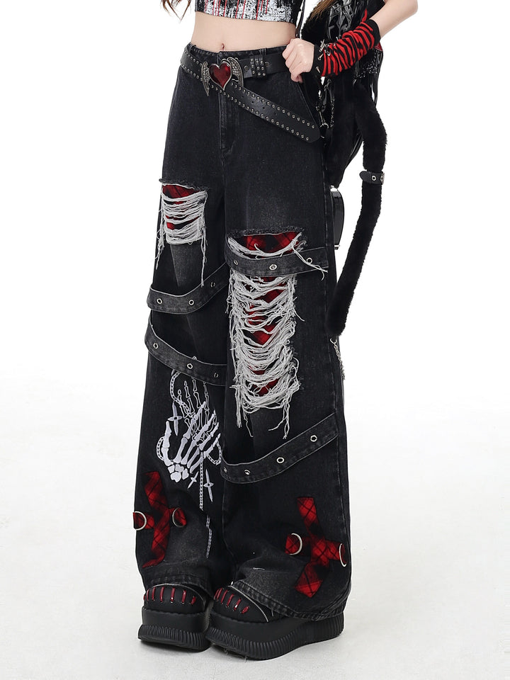 Punk Skeleton Wide Leg Jeans