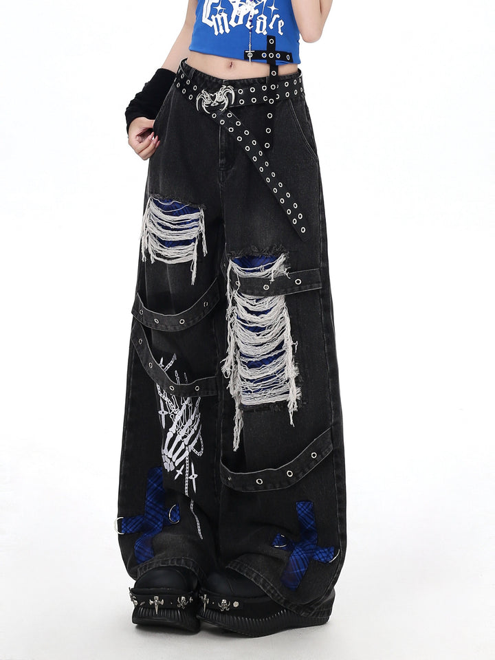 Punk Skeleton Wide Leg Jeans