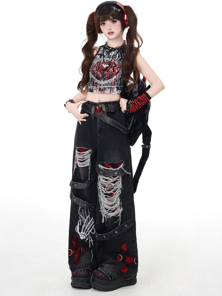 Punk Skeleton Wide Leg Jeans