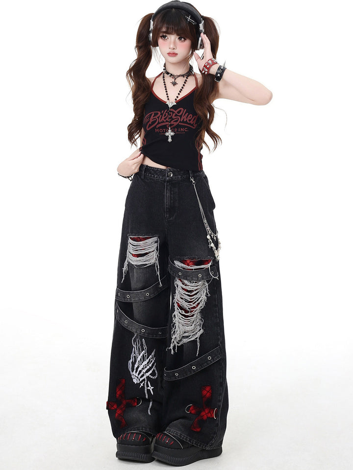 Punk Skeleton Wide Leg Jeans