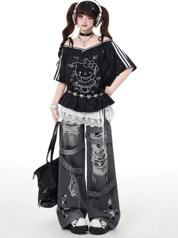 Punk Skeleton Wide Leg Jeans