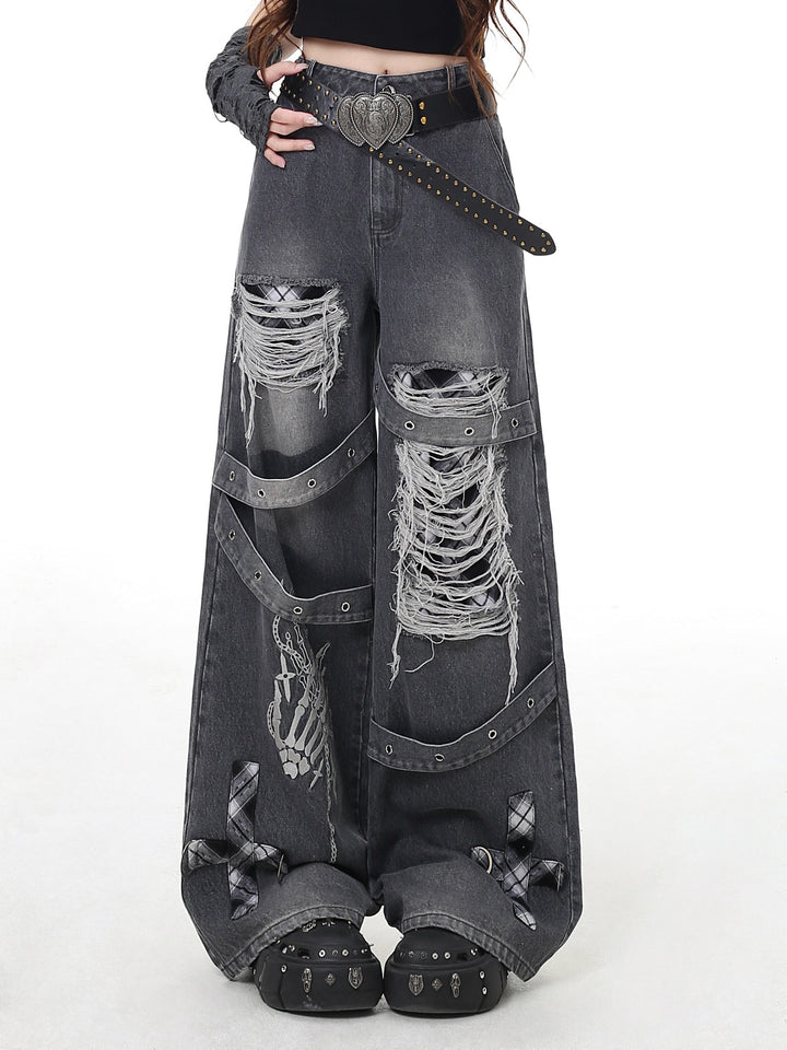 Punk Skeleton Wide Leg Jeans
