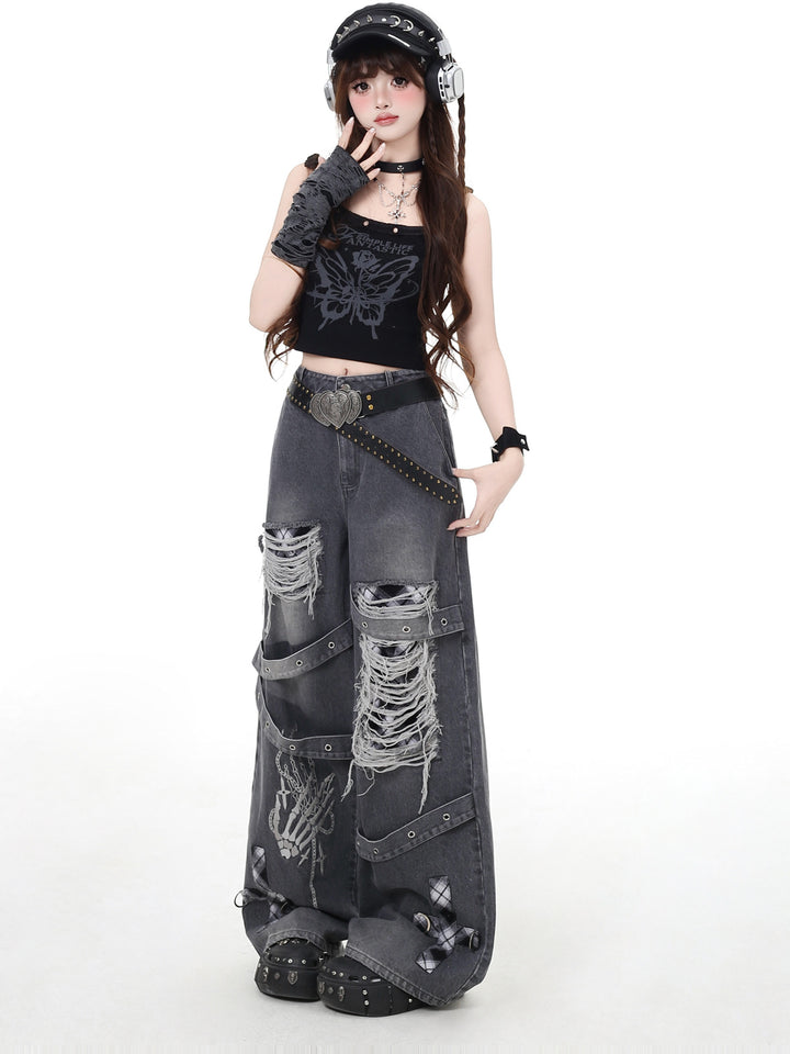 Punk Skeleton Wide Leg Jeans