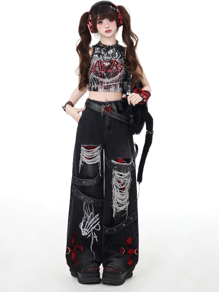 Punk Skeleton Wide Leg Jeans