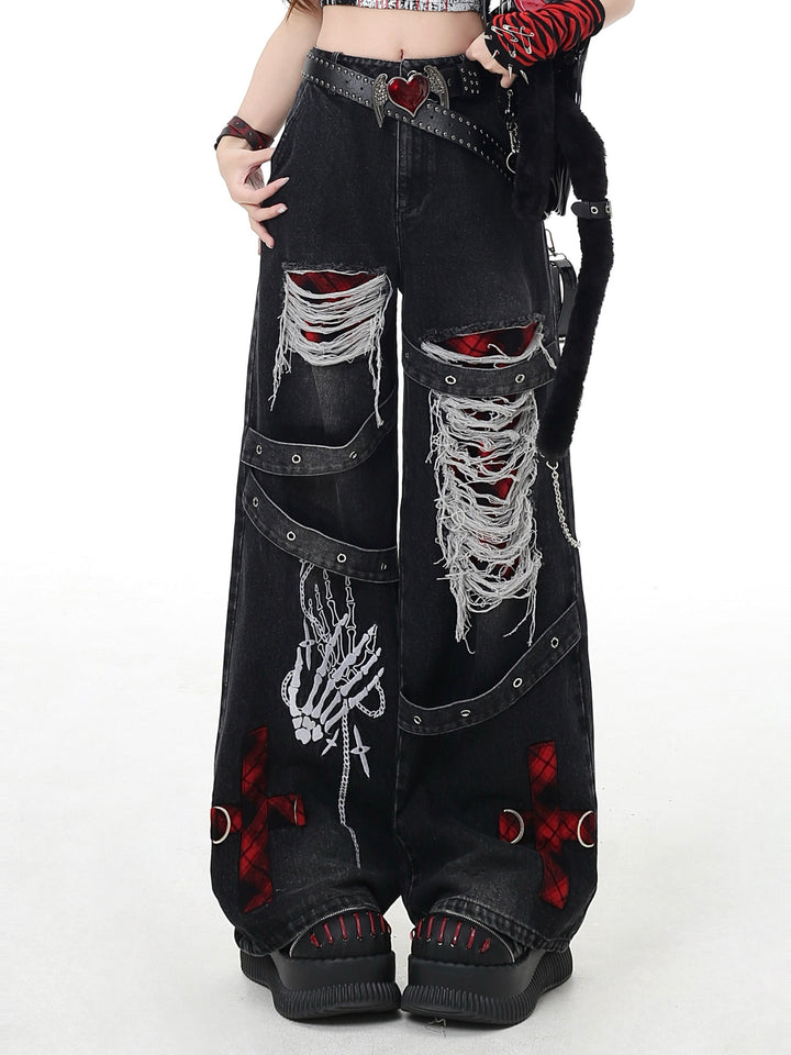 Punk Skeleton Wide Leg Jeans