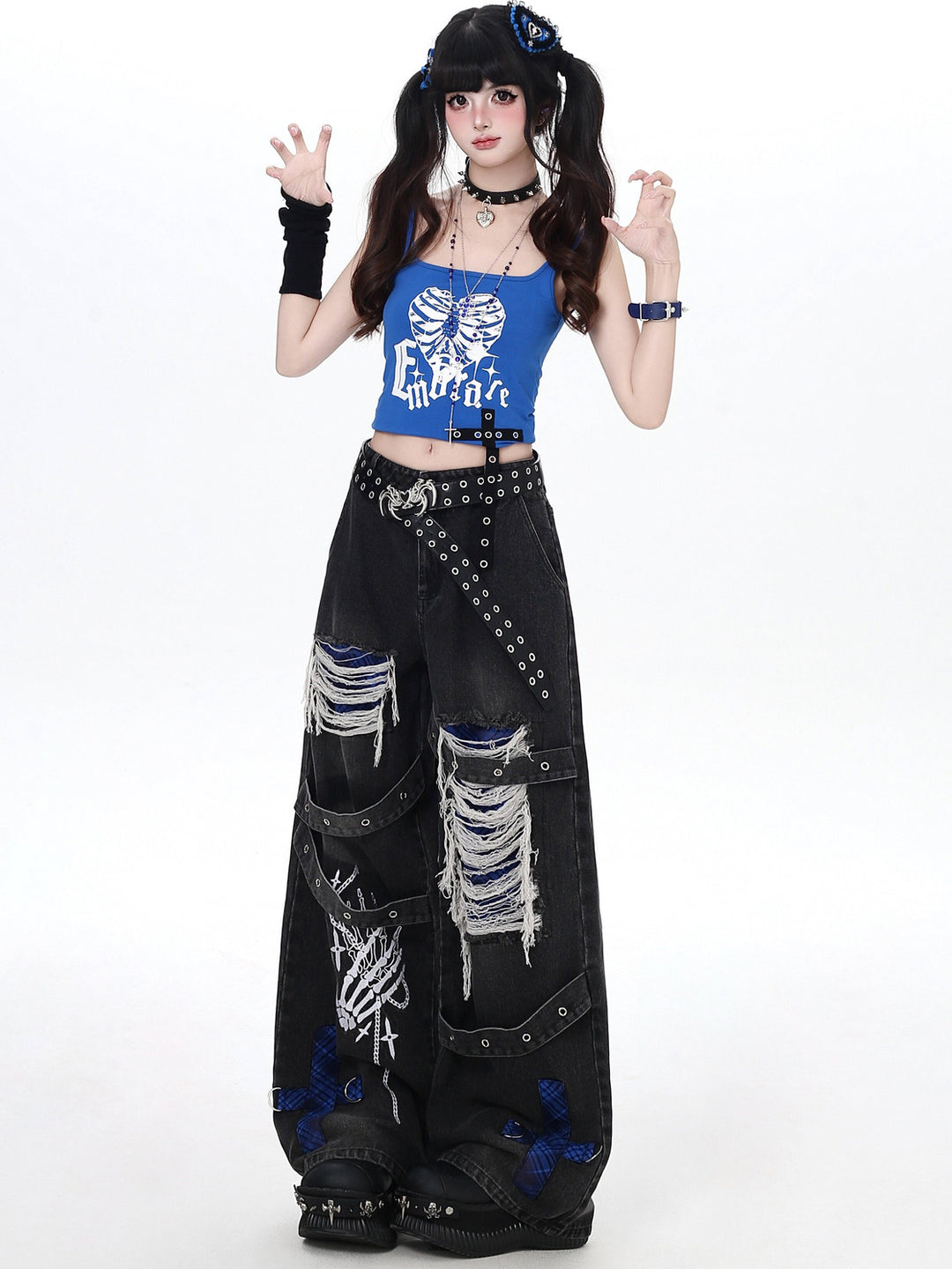 Punk Skeleton Wide Leg Jeans