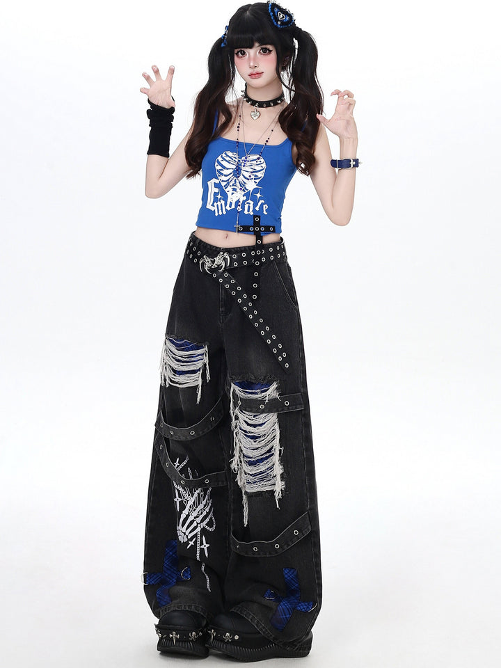 Punk Skeleton Wide Leg Jeans
