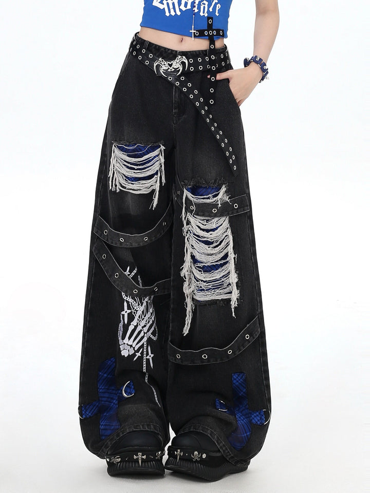 Punk Skeleton Wide Leg Jeans