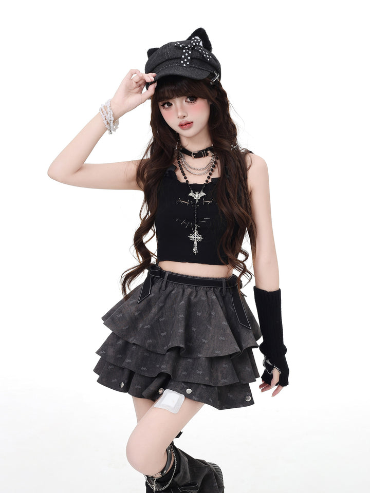 Gothic Tiered Ruffle Mini Skirt