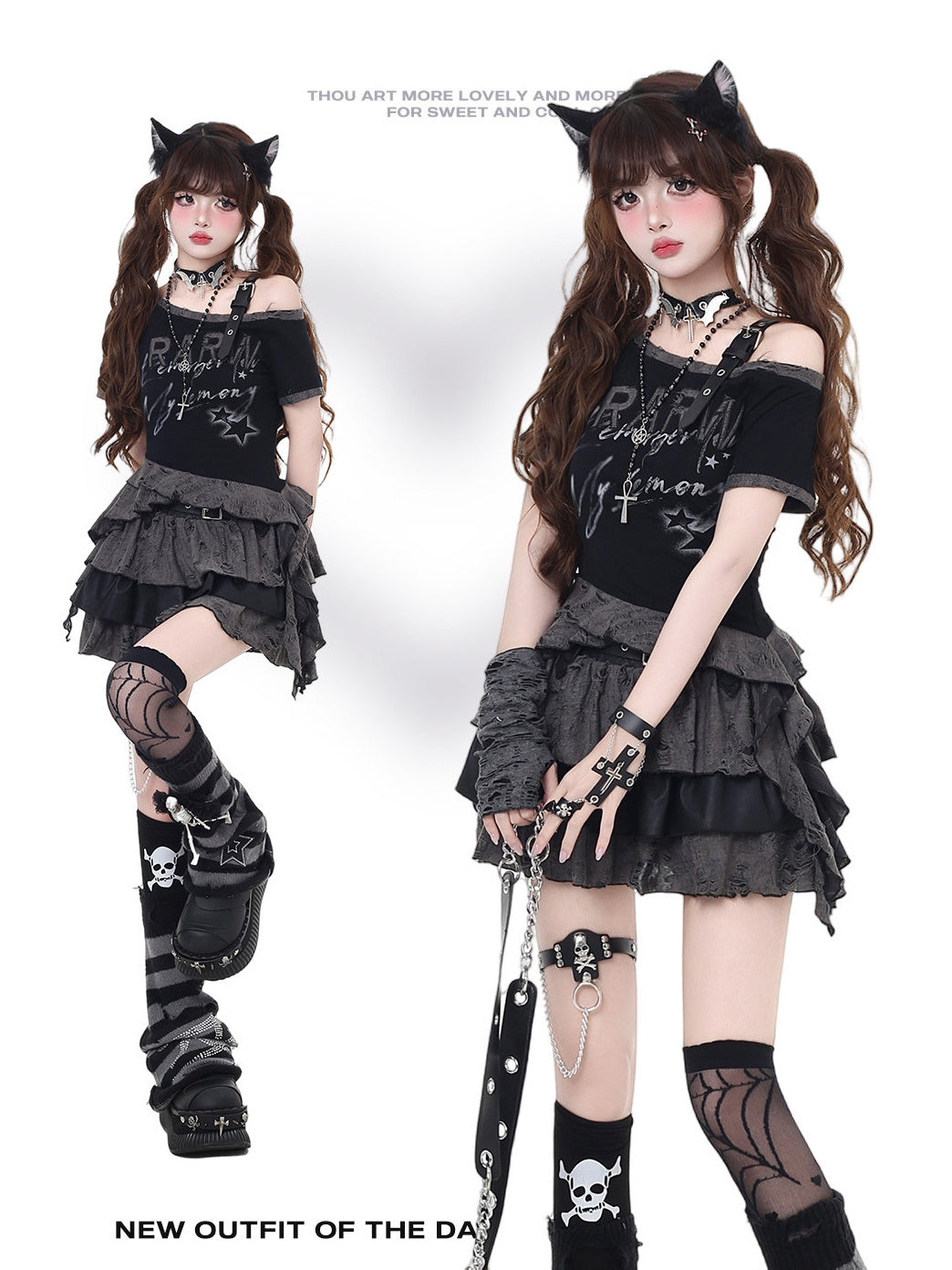 Gothic Off-Shoulder Graphic Baby Tee