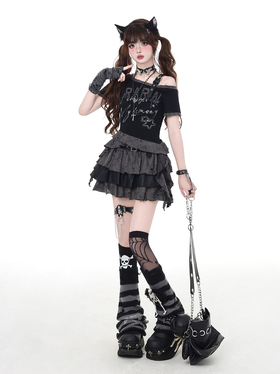 Gothic Off-Shoulder Graphic Baby Tee