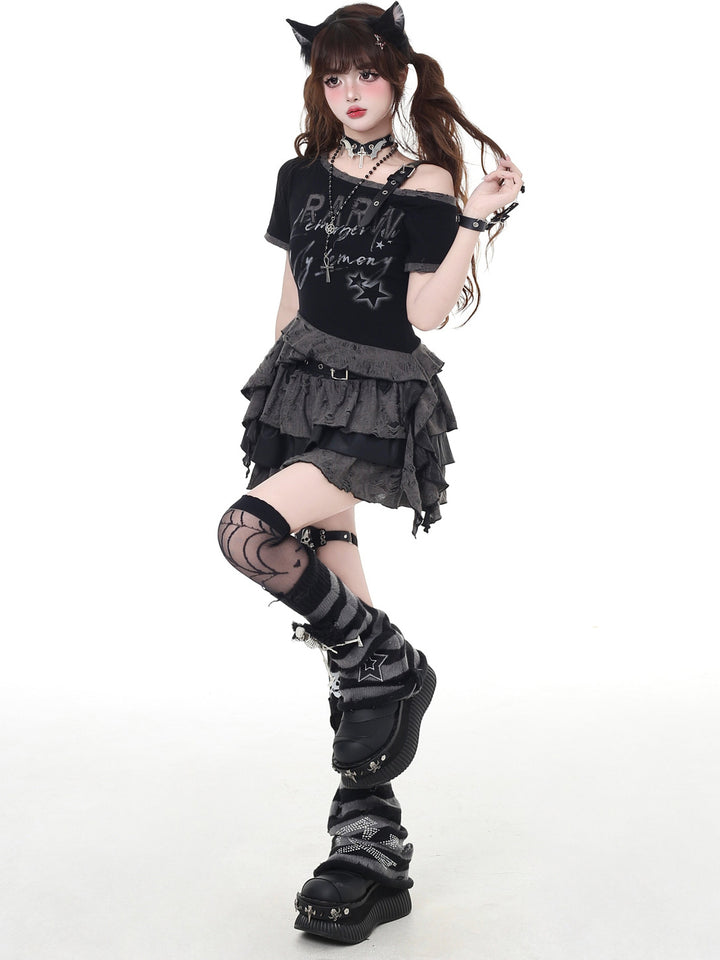 Gothic Off-Shoulder Graphic Baby Tee