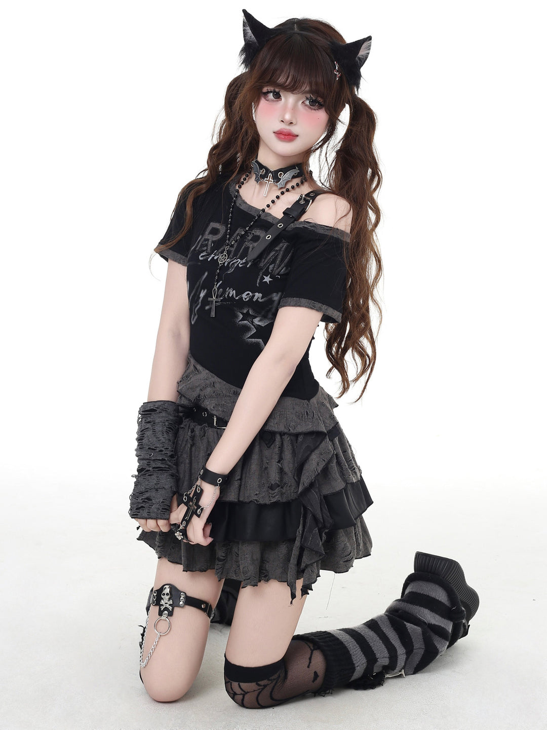 Gothic Off-Shoulder Graphic Baby Tee