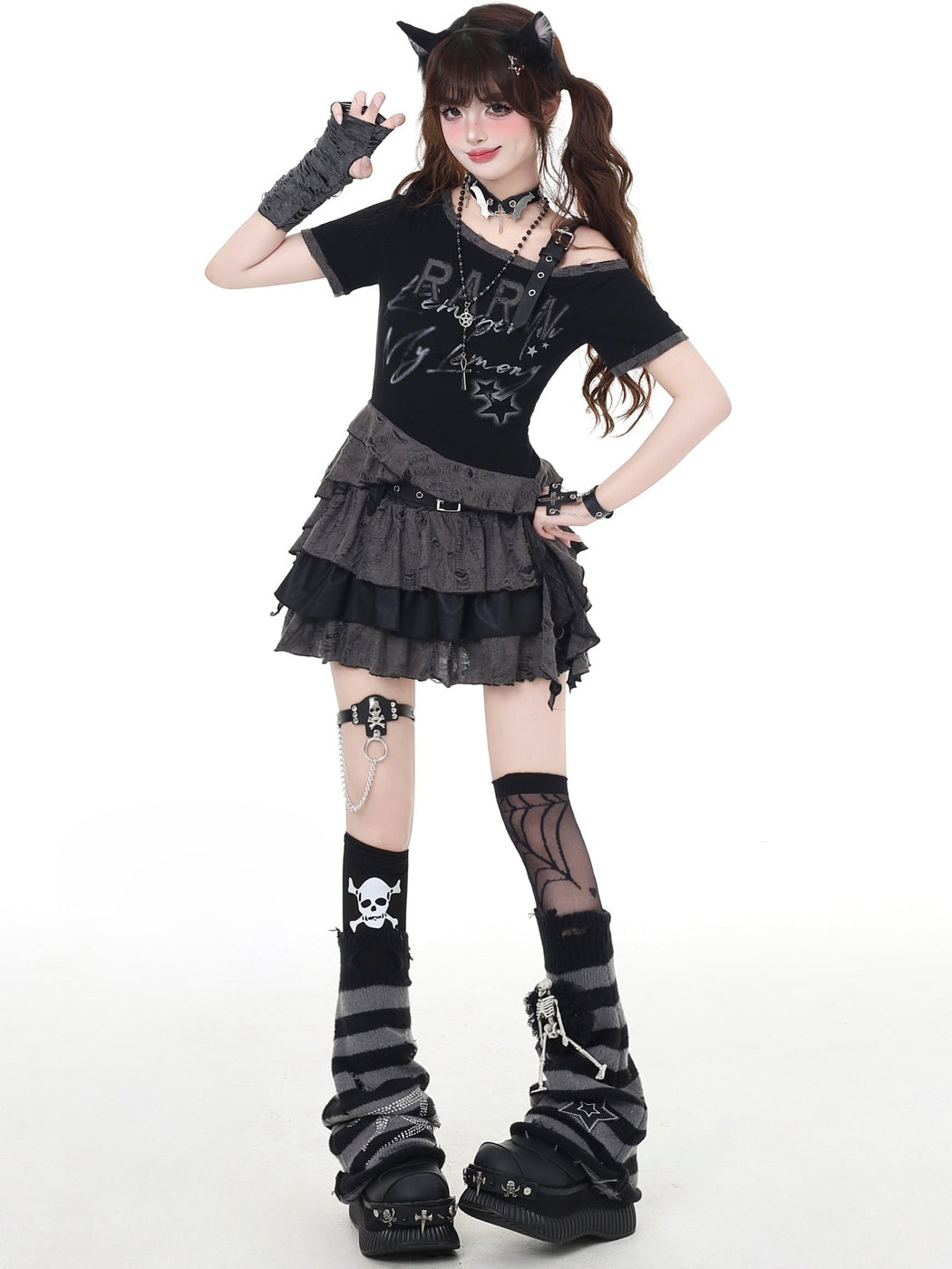 Gothic Off-Shoulder Graphic Baby Tee