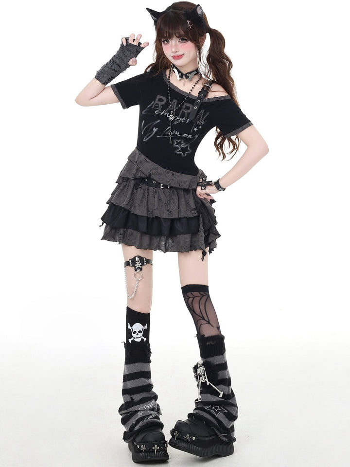 Gothic Off-Shoulder Graphic Baby Tee