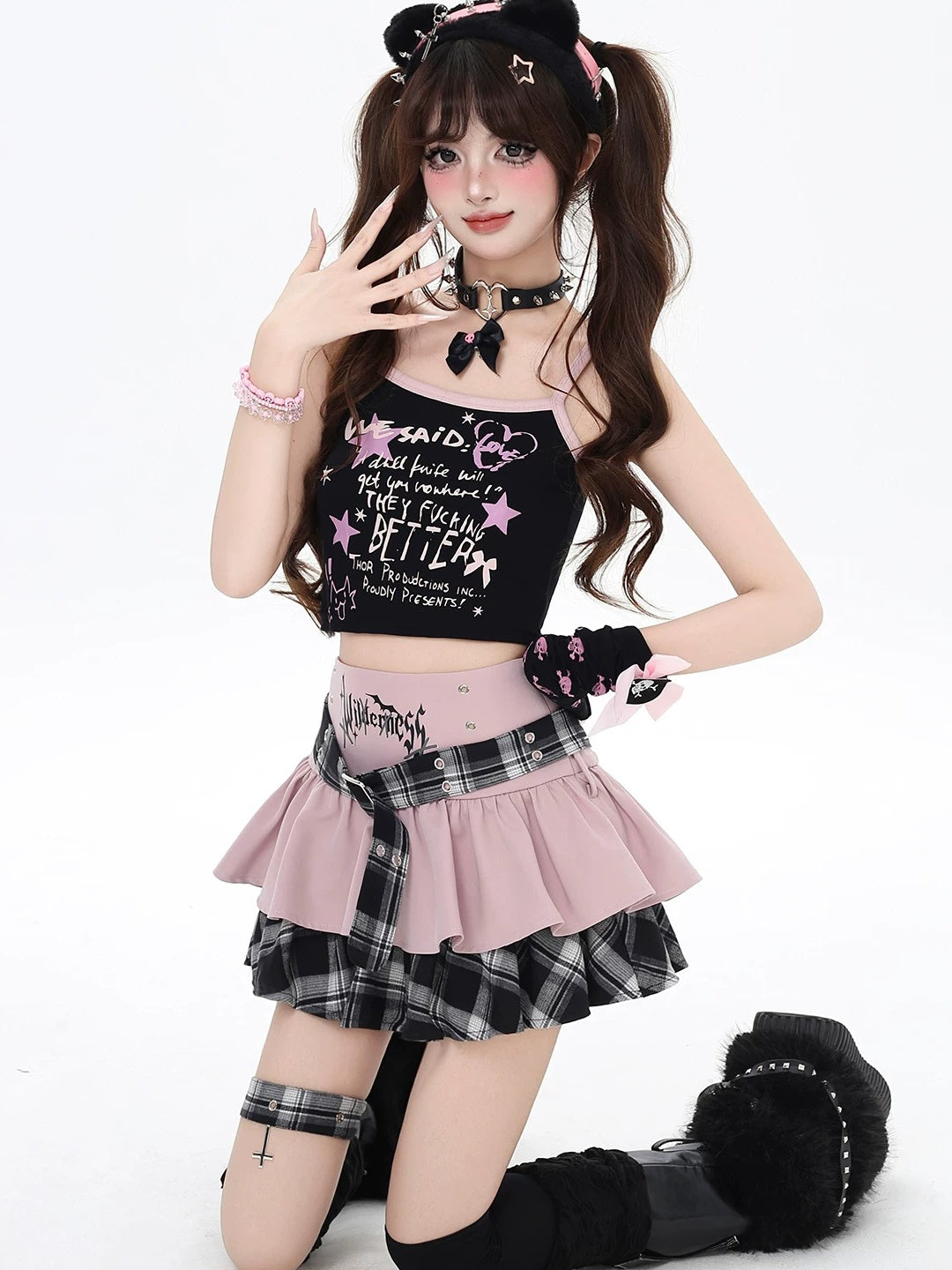 Gothic Plaid Tiered Mini Skirt