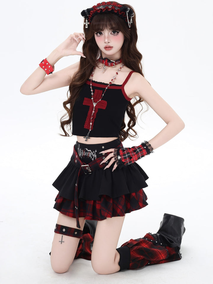 Gothic Plaid Tiered Mini Skirt