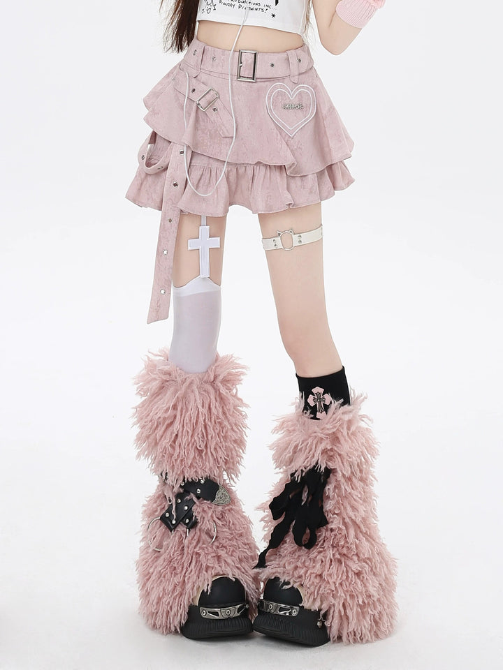 Y2K Belted Ruffle Mini Skirt