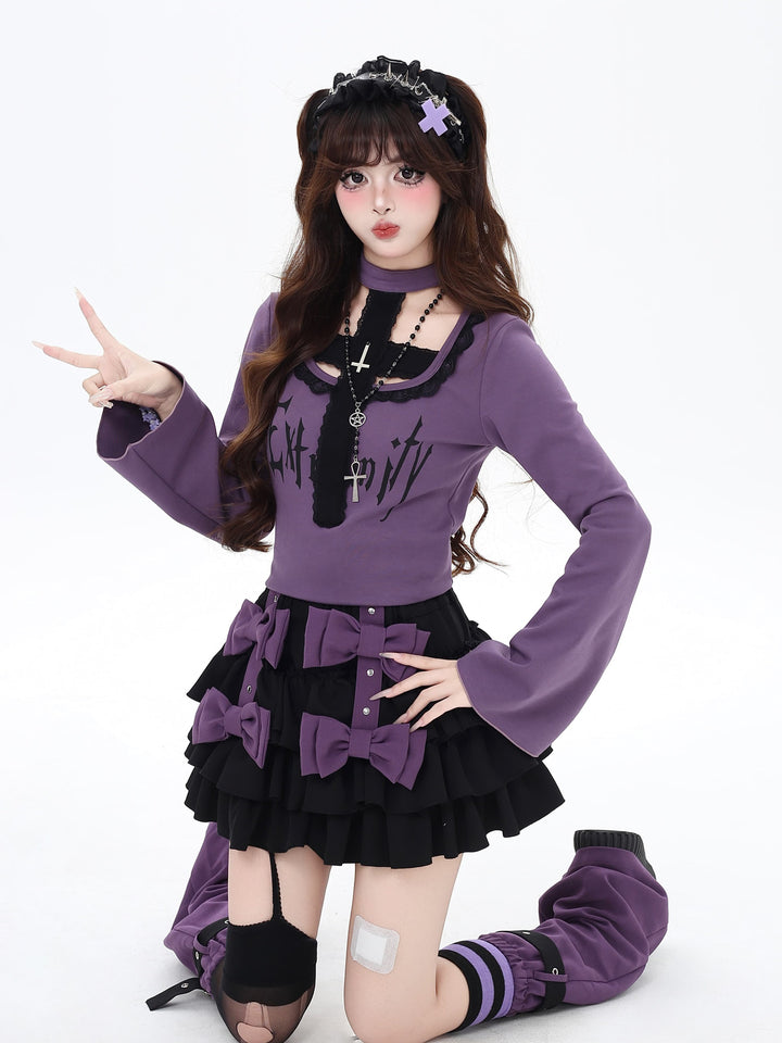 Gothic Choker Cutout Graphic Top