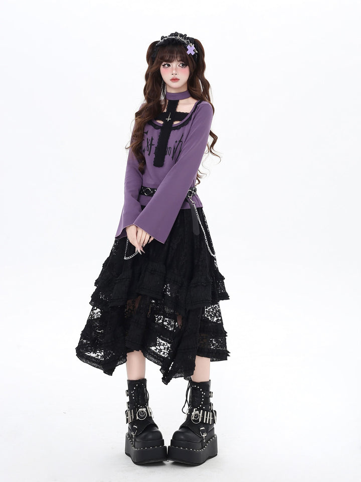 Gothic Choker Cutout Graphic Top