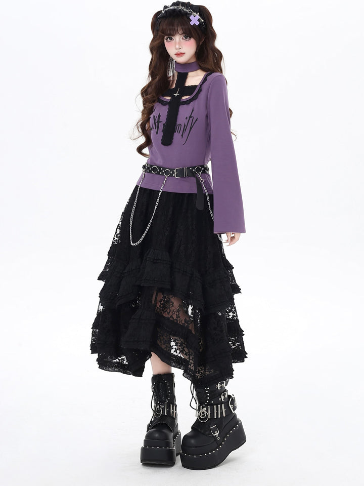 Gothic Choker Cutout Graphic Top