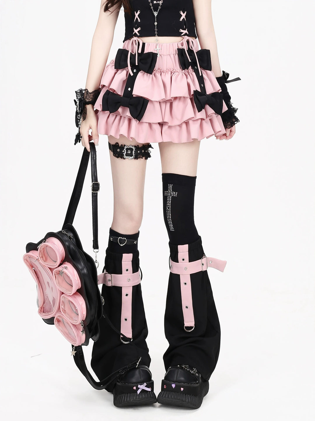 Gothic Bow Tiered Mini Skirt