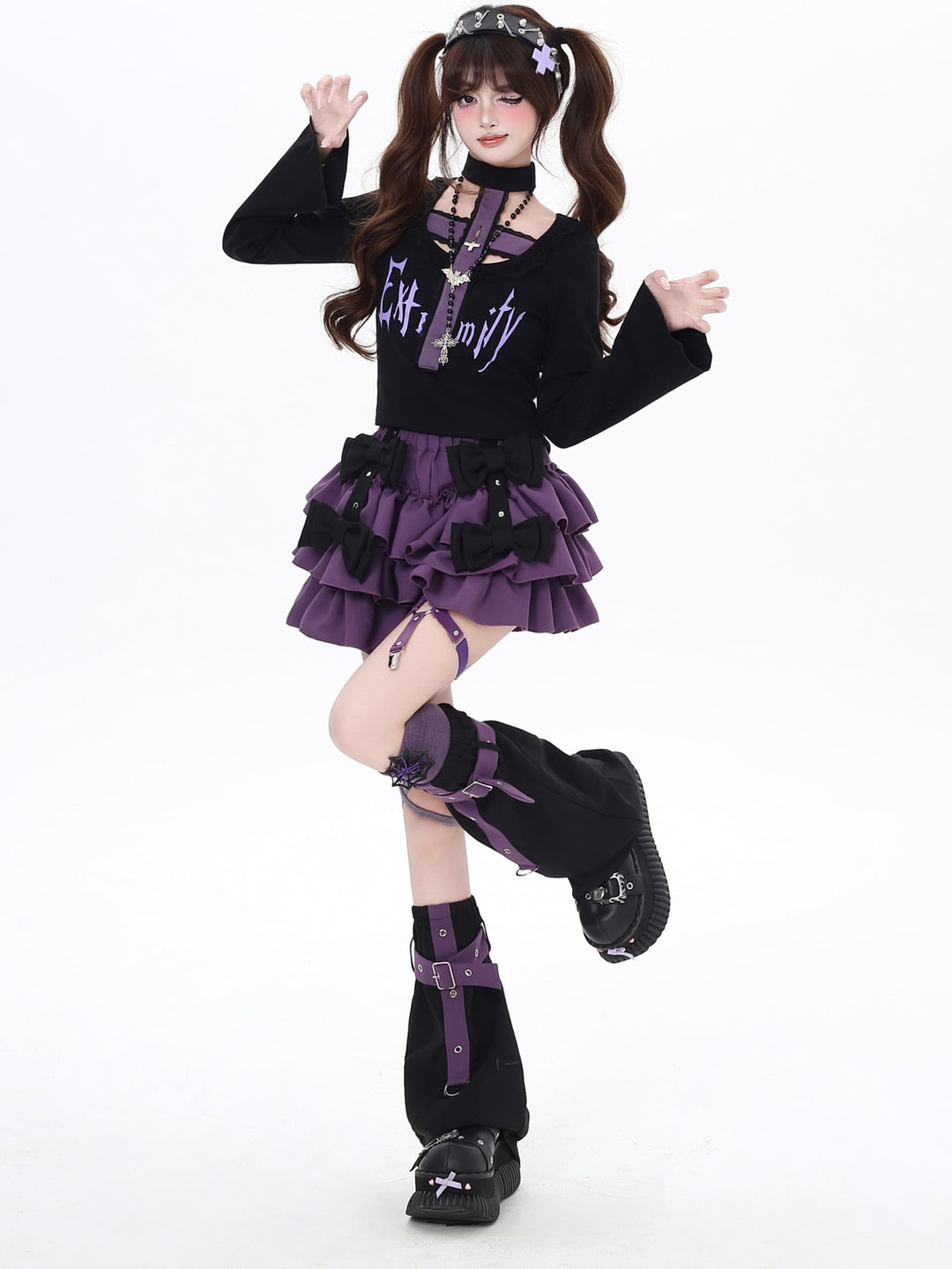 Gothic Bow Tiered Mini Skirt