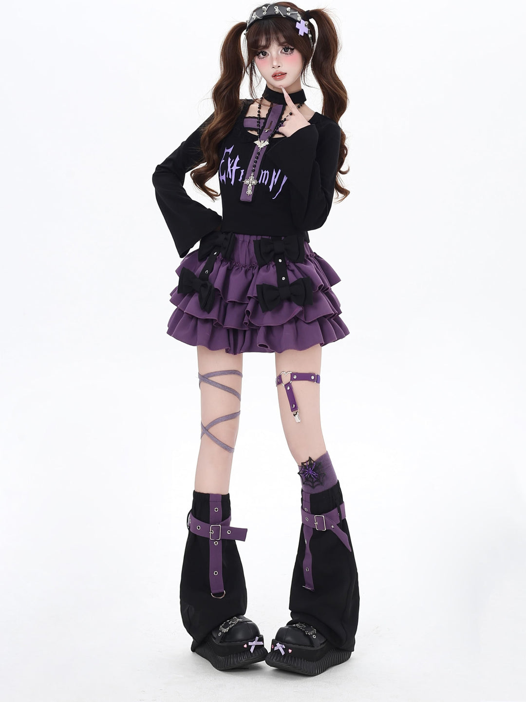 Gothic Bow Tiered Mini Skirt